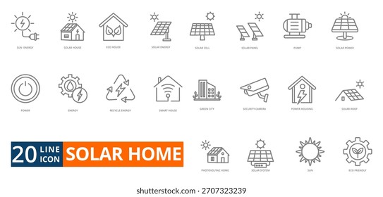 solar home outline vector icon set