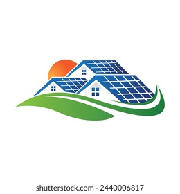 Solar home and sun save energy power and natural electricity solar battery. Recycling energy technology for earth green environmental conservation. Vector illustration
