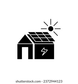 Solar house in black fill silhouette icon. Vector illustration design element template in trendy and unique style. Editable graphic resources for your creativity project.