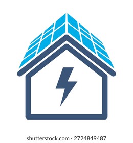Icono de la casa solar diseño de Vector plano azul símbolo de energía del hogar eco panel de energía techo eléctrico verde elemento gráfico signo