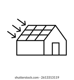 Solar House Icon. Solar Energy, Green Energy, Sun Energy, Energy Saving, Solar House, Ecology, Electricity, Renewable Energies Editable Stroke Vector Illustration