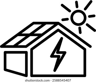 Solar House Icon Line Vector Illustration