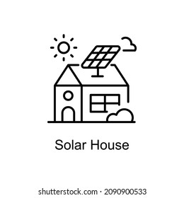 Icono de contorno del vector de la casa solar para web aislada en el archivo EPS 10 de fondo blanco