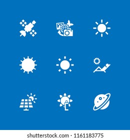 solar icon. 9 solar set with space, earth pictures, shining sun and sunblock vector icons for web and mobile app