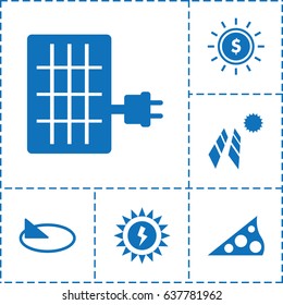Solar icon. set of 6 solar filled icons such as solar panel, sun battery, sundial