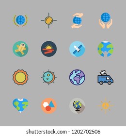 solar icon set. vector set about geometry, earth globe, sun and eclipse icons set.