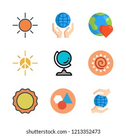 solar icon set. vector set about planet earth, sun, geometry and earth globe icons set.