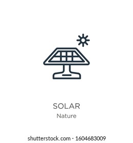 Solar icon. Thin linear solar outline icon isolated on white background from nature collection. Line vector sign, symbol for web and mobile