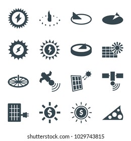 Solar icons. set of 16 editable filled solar icons such as dollar in sun, satellite, sun battery