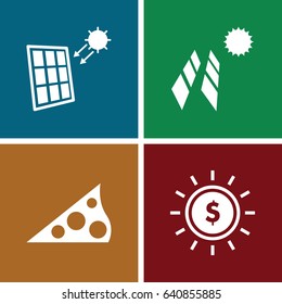Solar icons set. set of 4 solar filled icons such as solar panel, sundial