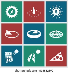 Solar icons set. set of 9 solar filled icons such as sundial