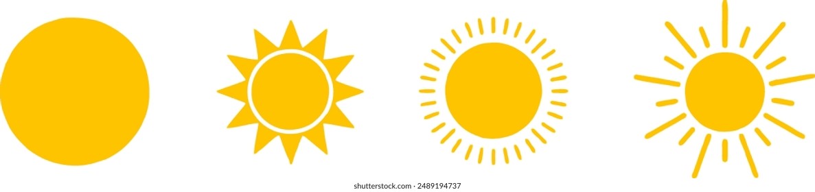 Solar icons. Set of sun images on a white background. Solar symbols