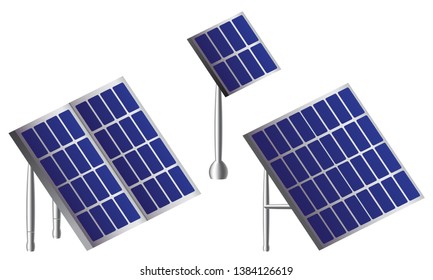 Solar isometric panels set. Modern alternative eco green energy. Vector illustration.