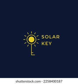 Solar key logo design illustration. Simple eco keyhole safe property sun yellow light sunshine circle creative symbol icon idea vector. Clean lines minimalist shape style modern colors