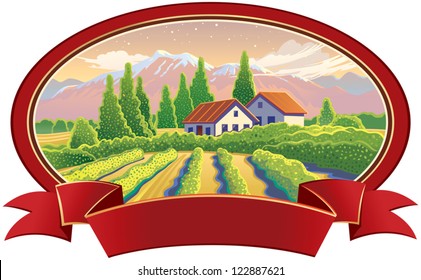 Paisaje solar con viñedos.