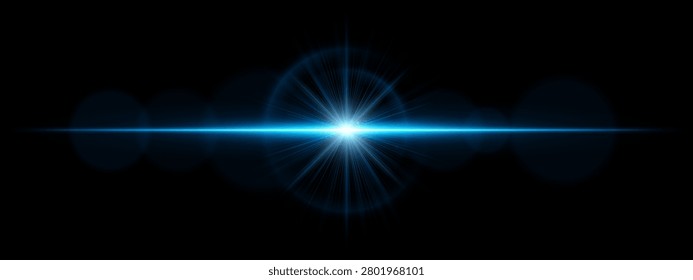 Solar lens flare. Intense radiance, atmospheric glow, light beam, circular reflections, celestial energy, space backdrop, astronomy theme, visual effects, digital artwork, transparency.