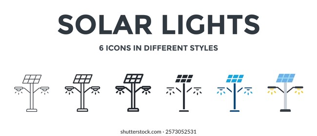 Solar Lights Icon In Different Style Vector Illustration. Designed In Thin Line, Regular Line, Bold Line, Glyph, Color Fill, And Flat Style Can Be Used For Web