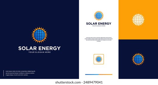 solar logo with circular solar panel concept, future energy, logo design illustration.