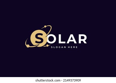 Solar Logo Creative Modern Concept Design Premium. Orbits Planets In Round Icon For Logo IT, Concept Design From Space Exploration, Astrology. Vector Illustration