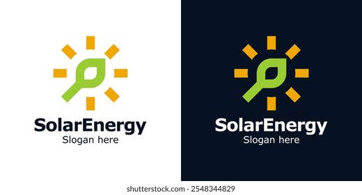 Solar logo design. sun logo with nature leaf logo design vector icon symbol.