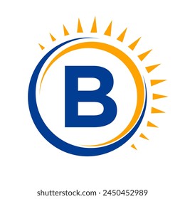 Solar Logo On Letter B Concept With Sun Icon. Solar System Symbol