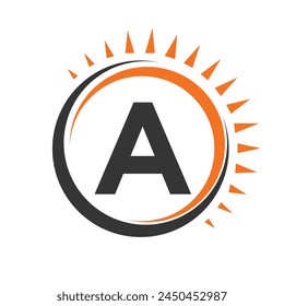 Solar Logo On Letter A Concept With Sun Icon. Solar System Symbol