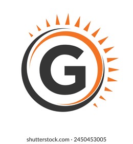 Solar Logo On Letter G Concept With Sun Icon. Solar System Symbol