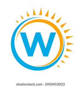Solar Logo On Letter W Concept With Sun Icon. Solar System Symbol
