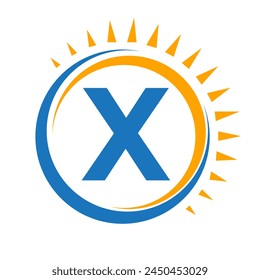 Solar Logo On Letter X Concept With Sun Icon. Solar System Symbol