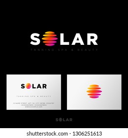 Solar logo. Tanning Studio logo. Spa and Beauty emblem. Corporate style. Business card. Web, UI icon. 
