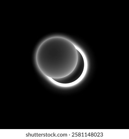 Solar or moon eclipse with white blur light. Realistic partial planet eclipse in dark universe. Glowing space planets, shiny round aura with round dark silhouette. Vector Astronomical phenomenon