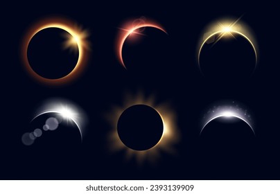 Solar overlay. Dark planets effects of solar eclipse overlay decent vector realistic template of space universe planets