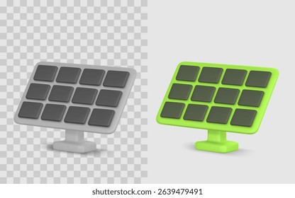 Solar Panel 3D Icon with Modern Glossy Style and Minimal Design, Green Energy Technology Element for Eco Apps, UI, and Infographics. Vector Illustration.