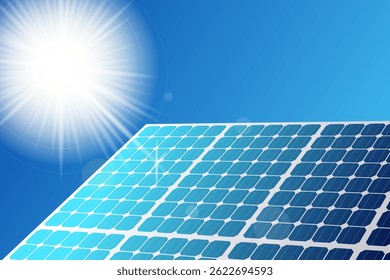 Solar panel absorbing sunlight against a clear blue sky, illustrating the concepts of renewable energy, sustainability, and the generation of clean power for a greener future