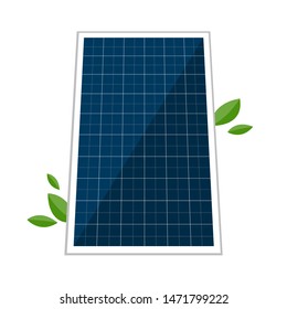 Solar panel and abstract green laves. Vector concept design of green alternative renewable energy source, electricity technology. Sun energy modules, eco power batteries with photovoltaic solar cells