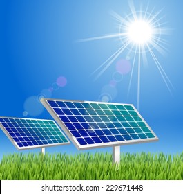 Solar panel against blue sky 