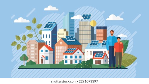 Solar panel, alternative electricity source, concept of sustainable resources. Home electricity battery energy storage system on modern house photovoltaic solar panels. Solar panels for family house