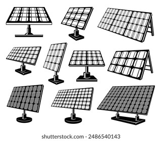 Sonnenkollektor Alternative Energieerzeugung Ökologie sichere Technologie Silhouette Ikone isometrische Vektorillustration. Strom Öko Erneuerbare innovative Sonnenlicht Batterie Ladegerät Versorgungsstation