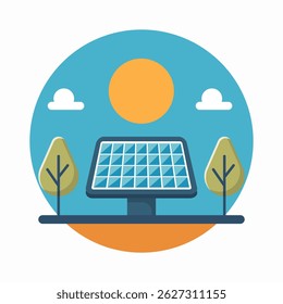 Solar panel amidst natures energy cartoon flat design illustration