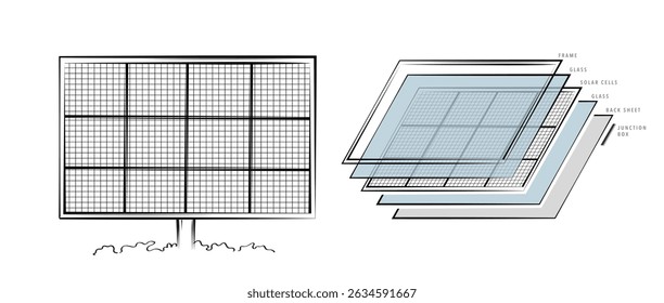 Solar panel array for clean energy, sustainability, eco-friendly technology, and renewable power generation on a white background. vector design.