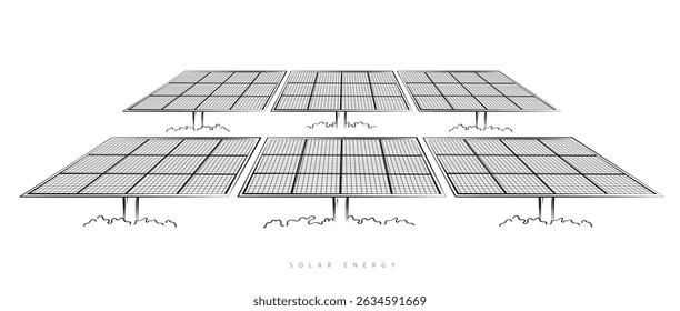 Solar panel array for clean energy, sustainability, eco-friendly technology, and renewable power generation on a white background. vector design.