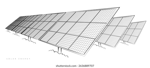 Solar panel array for clean energy, sustainability, eco-friendly technology, and renewable power generation on a white background. vector design.