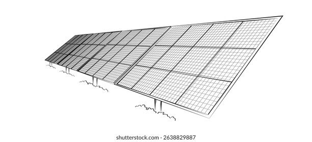 Solar panel array for clean energy, sustainability, eco-friendly technology, and renewable power generation on a white background. vector design.