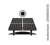 Solar Panel Array with Sun Symbol. Vector icon design.