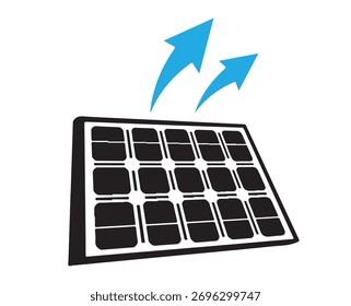 Panel solar con flechas aisladas sobre fondo blanco