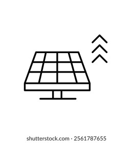 Solar panel and arrows up. Raise in sustainable energy use, progress fuelled by renewable power. Pixel perfect vector icon