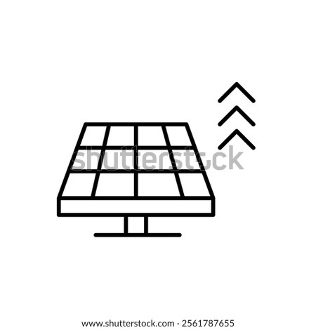 Solar panel and arrows up. Raise in sustainable energy use, progress fuelled by renewable power. Pixel perfect vector icon