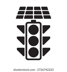 Icono del panel solar y de la batería combinado con un símbolo del semáforo