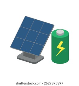 Solar panel with battery icon – representing solar energy storage, renewable power, and off-grid electricity solutions.
