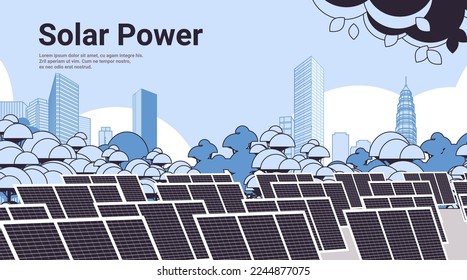 solar panel battery renewable energy source concept city skyscraper view cityscape background